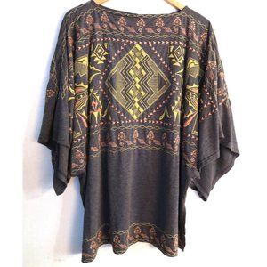 Double D Ranch Aztec Gray embroidered Poncho style blouse sz. M